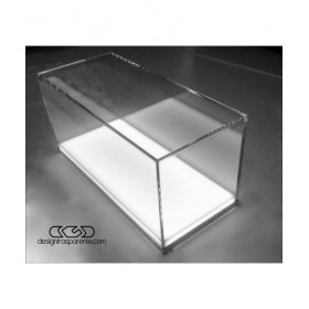 Teca LED plexiglass 10x10h10 con base bianca illuminata e stampa logo.