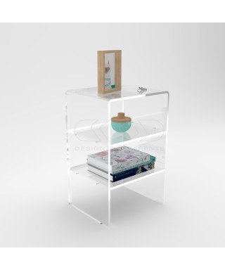 Tavolino-Comodino cm L30 H55 in plexiglass trasparente con ripiani