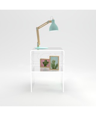 Comodino-Tavolino cm L30 H45 in plexiglass trasparente con un ripiano