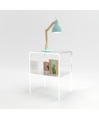 Comodino Tavolino cm 45 plexiglass trasparente ripiano portaoggetti