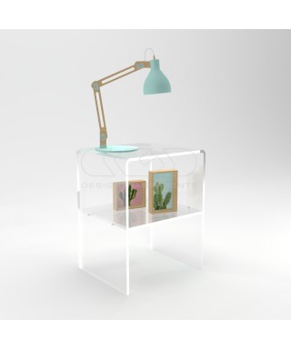 Comodino-Tavolino cm L30 H40 in plexiglass trasparente con un ripiano