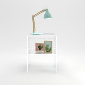 Width 25 Acrylic transparent nightstand or side table with shelf.