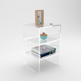 Width 20 Acrylic transparent nightstand or side table with shelves.