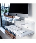 Consolle per iMac 24 e 27 scrittoio sospeso in plexiglass trasparente.