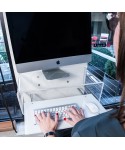 Consolle per iMac 24 e 27 scrittoio sospeso in plexiglass trasparente.