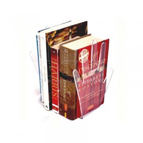 Mano reggilibro in plexiglass trasparente.