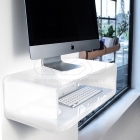 Wall-mount white acrylic suspended desk for iMac 21 and 24