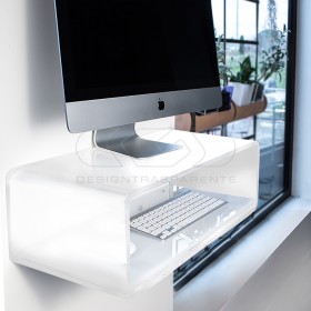 Escritorio flotante por iMac 14 y 27 de metacrilato blanco.