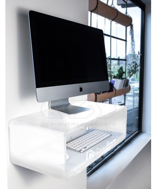 Escritorio flotante por iMac 14 y 27 de metacrilato blanco.