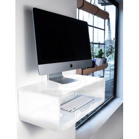 Escritorio flotante por iMac 14 y 27 de metacrilato blanco.