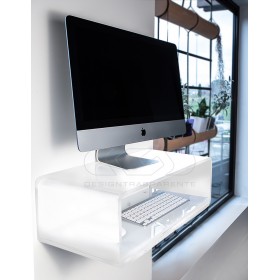 Wall-mount white acrylic suspended desk for iMac 27"