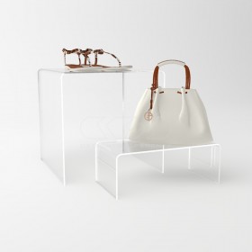 Acrylic 25 cm display stand products riser for showrooms and shops.