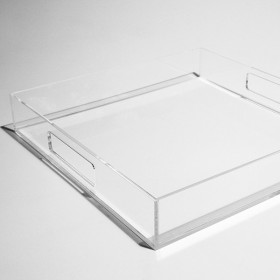 Transparent acrylic rectangular tray fruit holder or centrepiece.