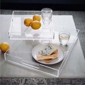 Transparent acrylic rectangular tray fruit holder or centrepiece.