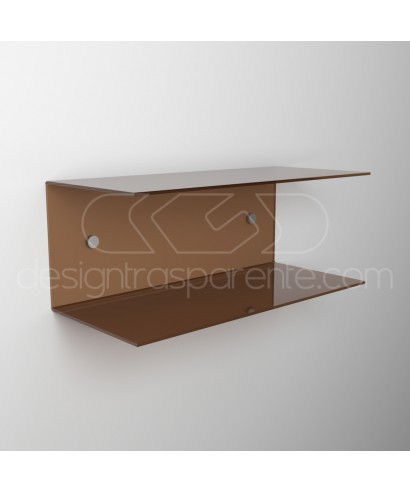Comodino sospeso cm 50x15 mensola doppia in plexiglass modello a C.