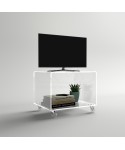 45x30 Acrylic clear rolling TV stand with holder objects.