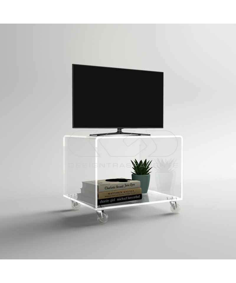 Mueble TV plasma 45x30 en metacrilato transparente ruedas y estantes