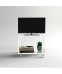 45x30 Acrylic clear rolling TV stand with holder objects.