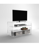 70x50 Acrylic clear rolling TV stand with holder objects.
