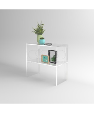 Transparent acrylic console table 50 cm with storage shelf.