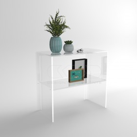 Transparent acrylic console table 50 cm with storage shelf.