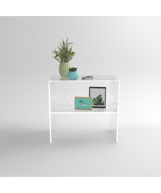 Transparent acrylic console table 70 cm with storage shelf.