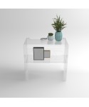 Transparent acrylic console table 70 cm with storage shelf.
