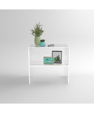 Transparent acrylic console table 80 cm with storage shelf.