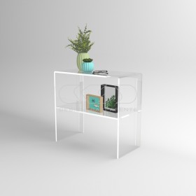 Tavolino Consolle cm 80 in plexiglass trasparente con ripiano.