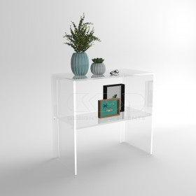 Transparent acrylic console table 80 cm with storage shelf.