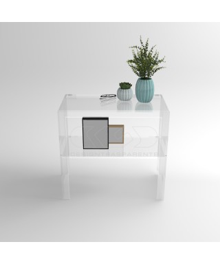 Transparent acrylic console table 80 cm with storage shelf.