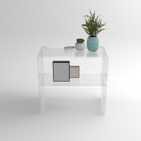 Transparent acrylic console table 80 cm with storage shelf.