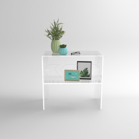 Transparent acrylic console table 90 cm with storage shelf.