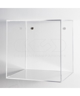 Mensola Cubo cm 15 in plexiglass trasparente espositore da parete.