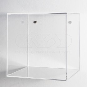Mensola Cubo cm 20 in plexiglass trasparente espositore da parete.