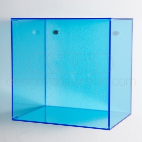 Mensola Cubo cm 15 in plexiglass azzurro espositore da parete.