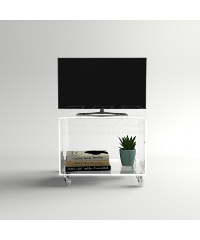 40x30 Acrylic clear rolling TV stand with holder objects.