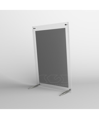 Acrylic 10cm tabletop photo frame with metal supports.