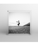 Acrylic 15cm tabletop photo frame with metal supports.