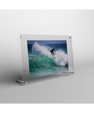 Acrylic 20cm tabletop photo frame with metal supports.