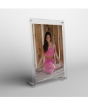 Acrylic 30cm tabletop photo frame with metal supports.
