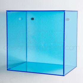 Mensola Cubo cm 20 in plexiglass azzurro espositore da parete.