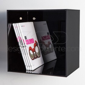 Mensola Cubo cm 20 in plexiglass colorato nero espositore da parete.