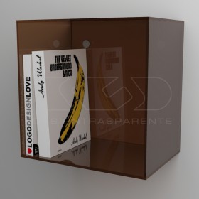 Mensola Cubo cm 15 in plexiglass fumé marrone espositore da parete.