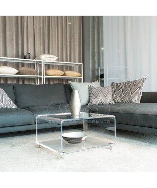 Mesa de centro 35 cm revistero de metacrilato transparente con ruedas.