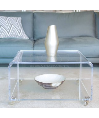 Mesa de centro 35 cm revistero de metacrilato transparente con ruedas.