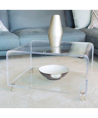 Tavolino portariviste cm 60x60h45 carrello in plexiglass trasparente
