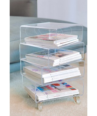 Bedside table magazine rack serving trolley in transparent acrylic