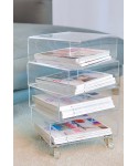Bedside table magazine rack serving trolley in transparent acrylic.