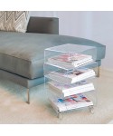 Bedside table magazine rack serving trolley in transparent acrylic.